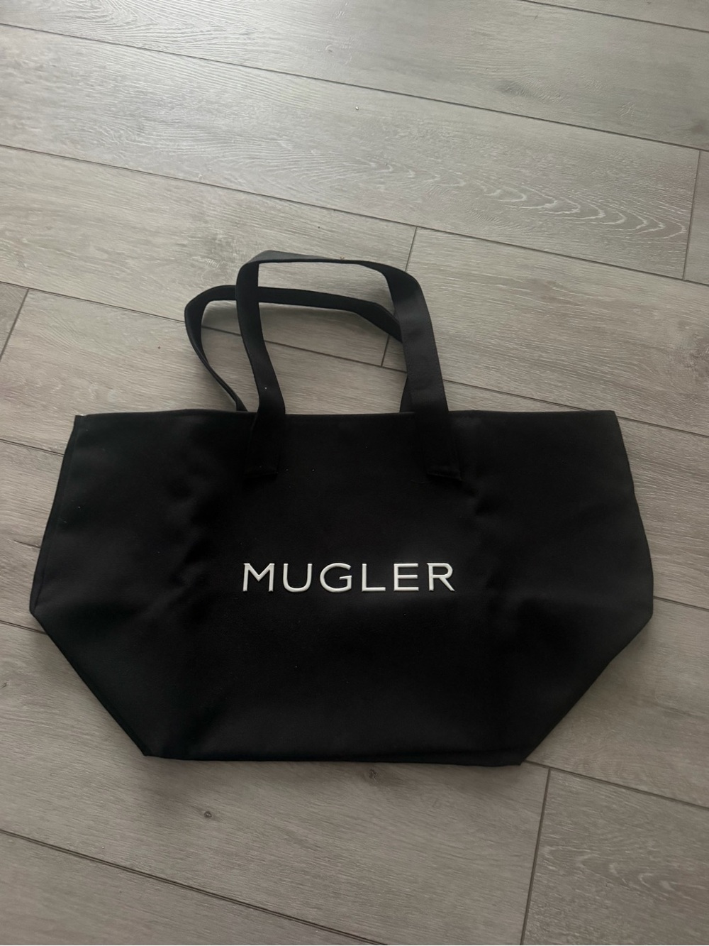 Mugler Black Canvas Tote with White Logo